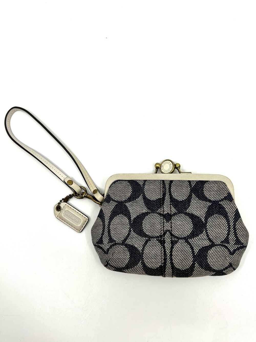 Coach Y2K Denim Signature C Double Kisslock Coin Purse leather trim
